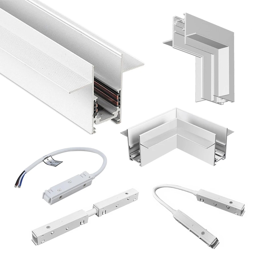 White Magnetic Track Accessories Magnet Rail Lighting System Kits Ceiling Linear 48V Power Supply Transformer Corner Connector