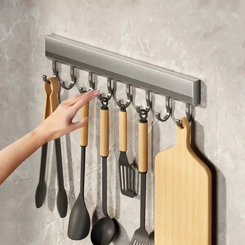 Wall Mounted Hooks Rack Punch Free Kitchen Utensils Storage Row Hook Holder Bathroom Towel Robe Coat Hangers Multi-Purpose Hooks