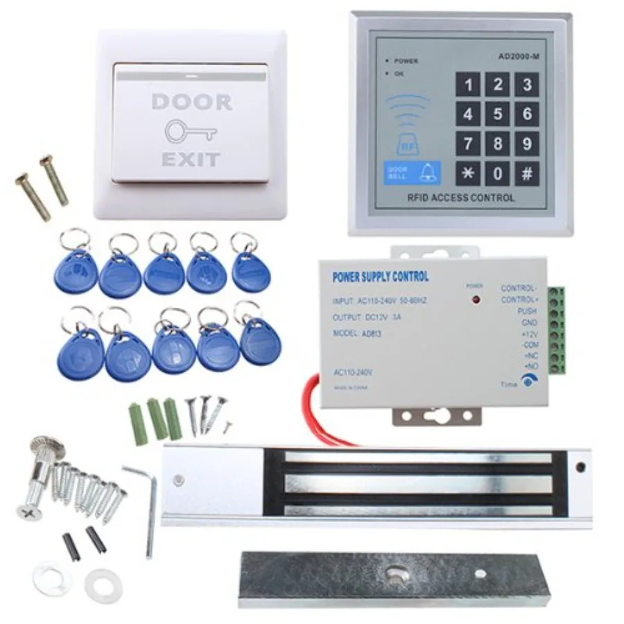 

RFID Door Access Control System Kit, Home Security System with 280kg 620LB Electric Magnetic Lock 110-240V AC to 12v DC 3A 36w