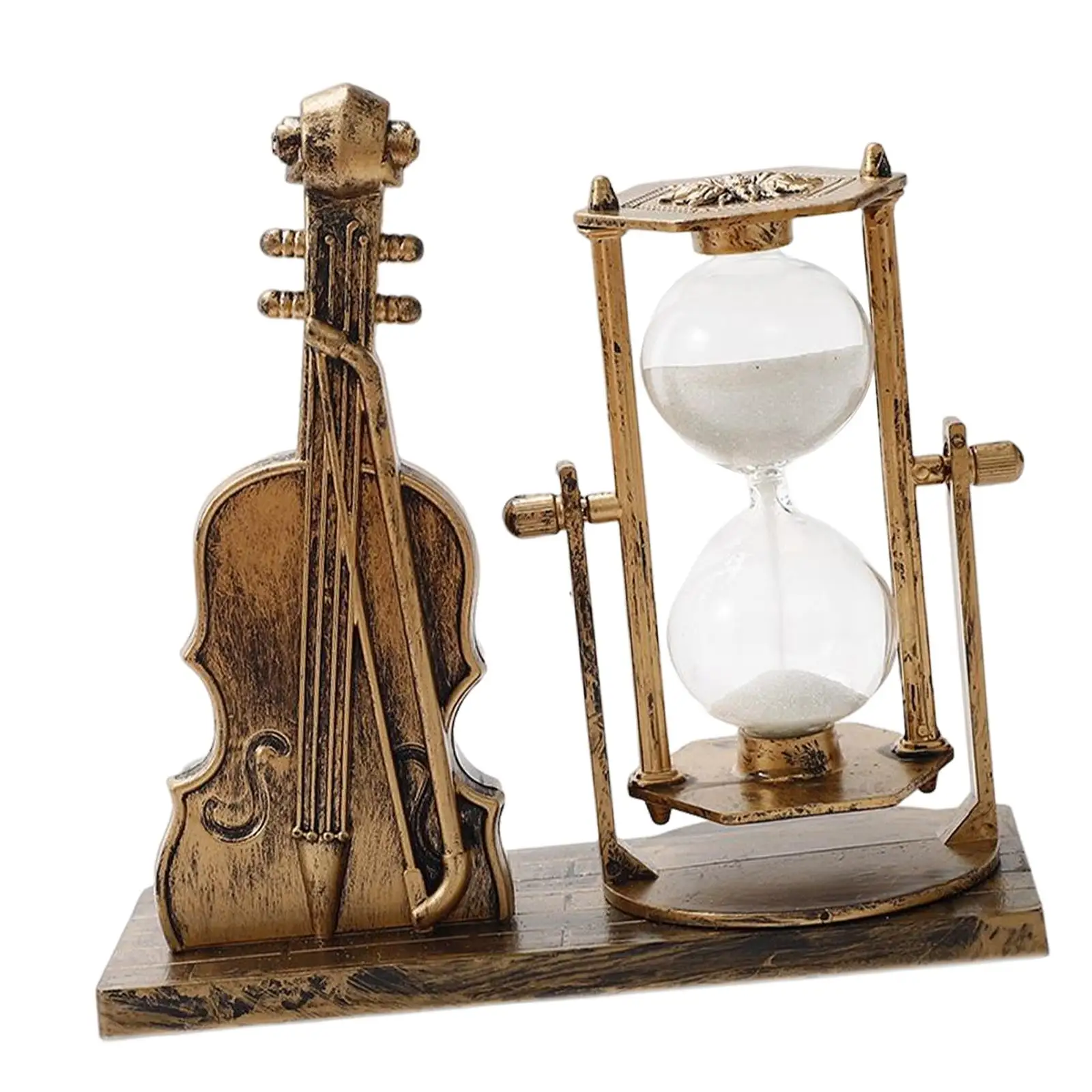 Violin Hourglass Collectible Ornaments Quicksand Decorative Sand Timer Sand Glass Retro for Bedroom Yard Holiday Decor