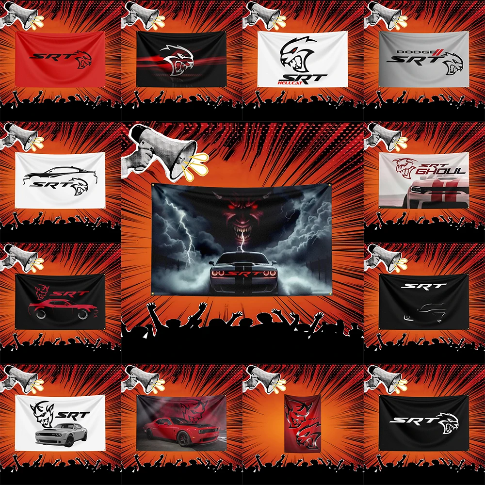 Drapeau de voiture Dodge SRT 3x5 pieds, bannière en polyester pour décoration murale de garage, décoration de salon automobile, cadeau pour fans