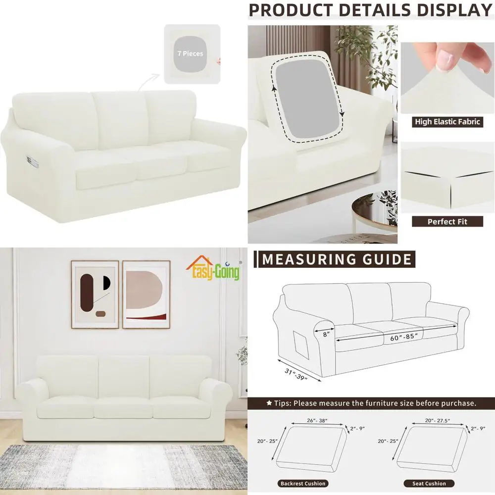 

Washable Stretch Sofa Slipcover Set for 7-Piece Couch with Anti-Slip Protection