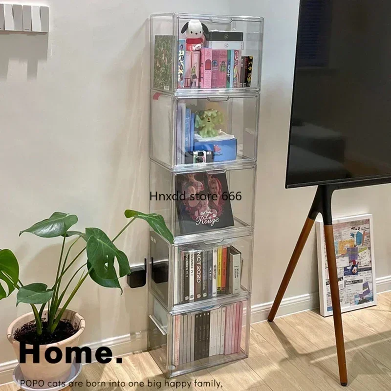 Transparent Bookshelf Combination Acrylic Storage Door Dust Table Multi-layer Storage Display Shelf Furniture