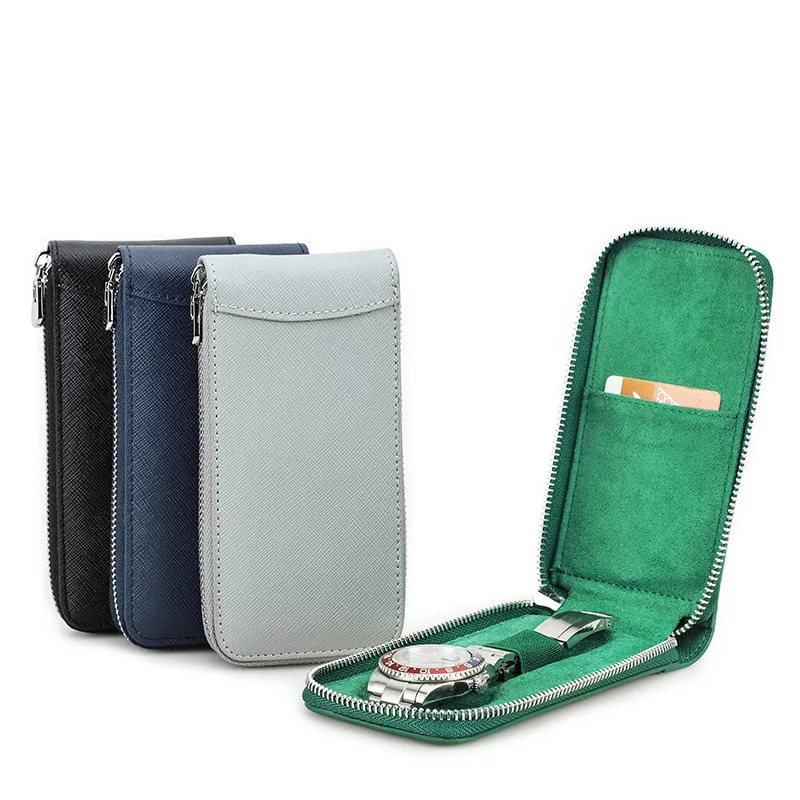 

Vintage Handmade Cowhide Leather Single Slot Watch Case Display Jewelry Bracelet Storage Box with Card Slot Watch Box