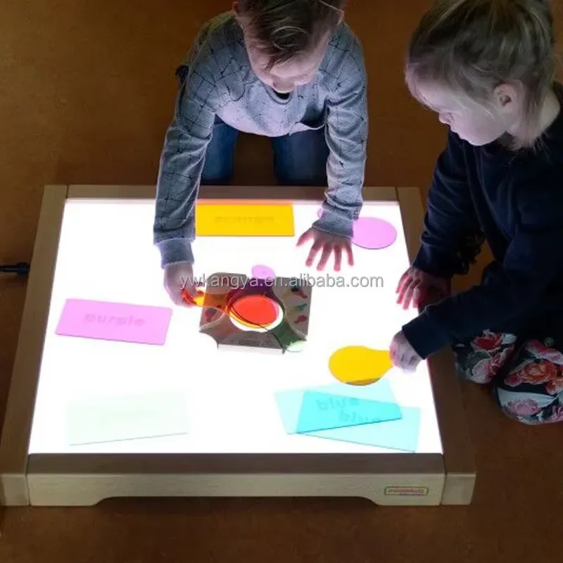 Wooden LED Light Table for Kids Preschool STEAM Learning Color Changing Induction Box with Remote Control Indoor Educational