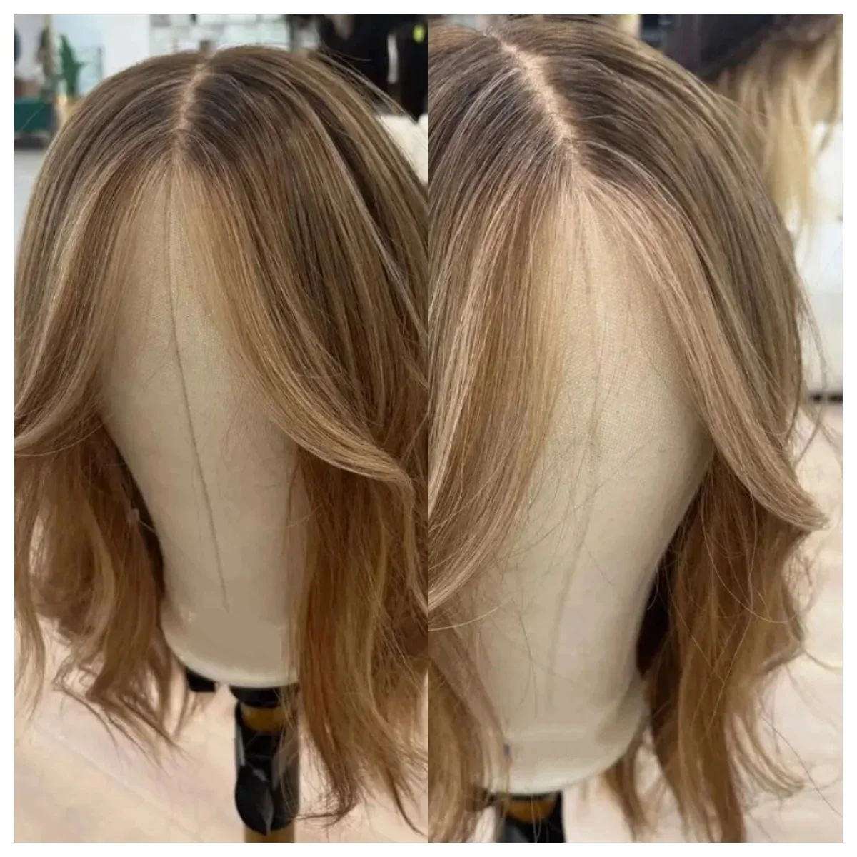 High Quality Short Natural Wave Ombre Blonde Highlights Realistic Look Natural Hairline Glueless Wigs 10Inch Daily Party Used