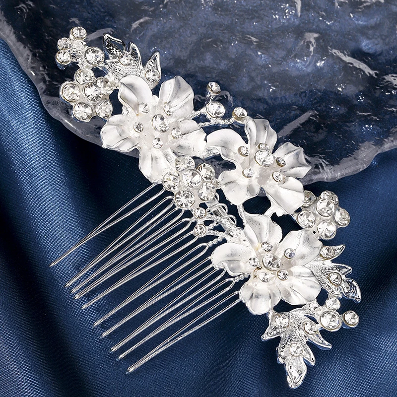 Alloy Flower Women\'s Hair Comb Sparkling Rhinestone Hairpin Hair Accessories Fashion Party Exquisite Headdress Festive Gifts