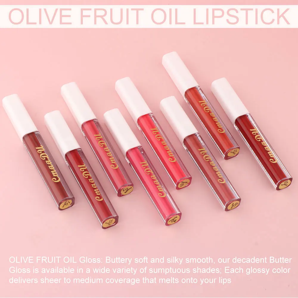 CmaaDu 8 Colors Lip Gloss Matte Non-stick Cup Lipstick Olive Cream Bright Makeup Moisturizing Long Lasting Glossy Lip Cosmetics