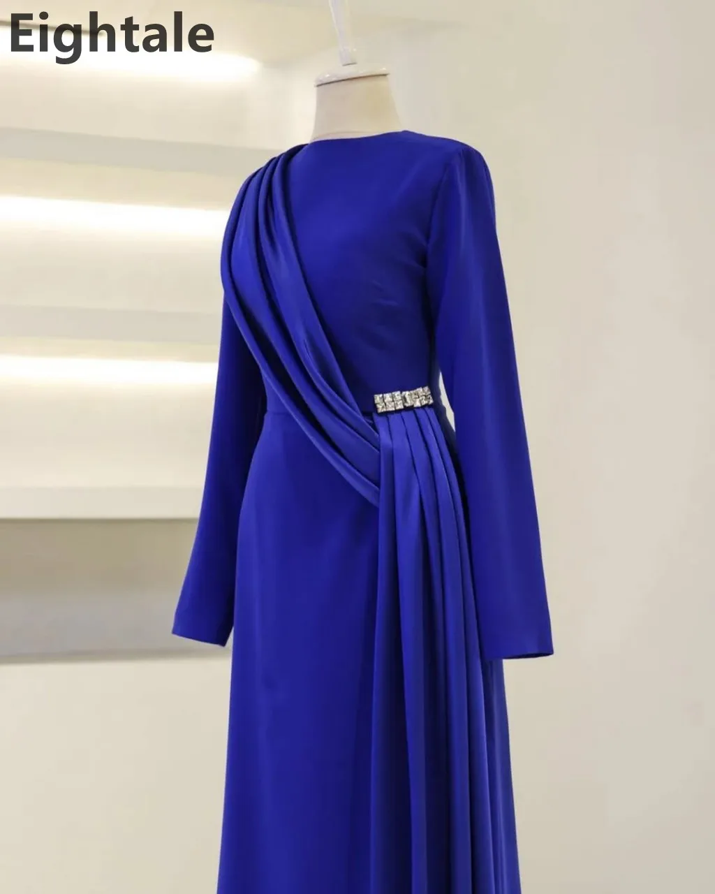 Eightale 2025 Abito da sera in raso a maniche lunghe per la festa nuziale O Collo Abito da ballo Abito da festa arabo saudita personalizzato
