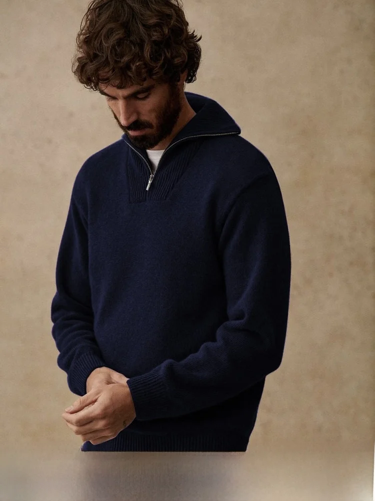 

Woolen Knitted Sweater Coat High Collar Men's Faion Warmth 6 Needle Cross hine Lightweight Premium Sle