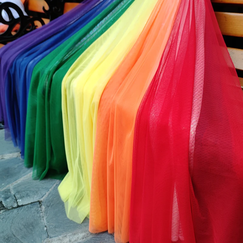 Sequins Glitter Sparkling Rainbow Length Staight Skirts Muti-Layer Tulle Skirts Runway Stage Live Show Dance Party Handmade