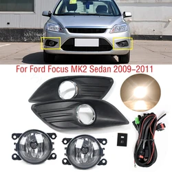 For Ford Focus MK2 Sedan 2009 2010 2011 Car Front Bumper Fog Light Lamp Cover Frame Hood Grille Bezel Harness Switch