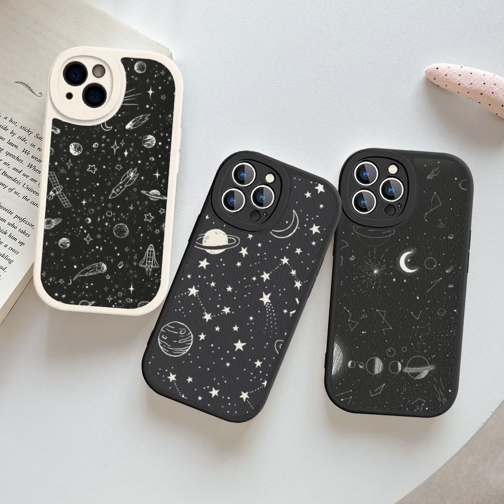 

Sky Space Planet Moon Stars Phone Case Hard Leather For IPhone 16 15 14 13 12 Mini 11 14 Pro Max Xs X Xr 7 8 Plus Fundas