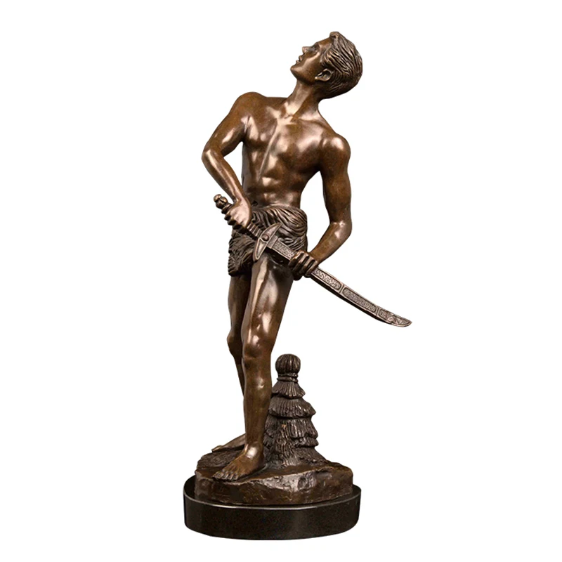 ZY-672 Antique Bronze Artwork European Bronze Greek Soilder With Sword Statue Sculpture Bronze Figurines Warrior Man For Collect