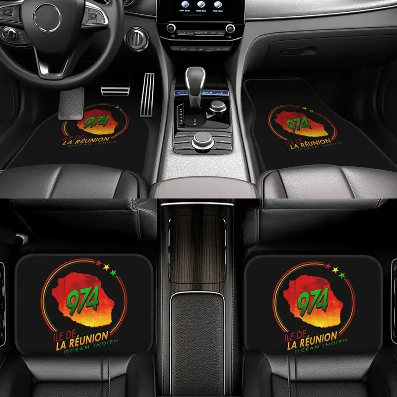 Crystal Velvet Car Floor Mats 4 Pcs Non-Slip Carpets Rugs Reunion Island Flag 974 Universal Car Front Rear Carpets Foot Mats 6