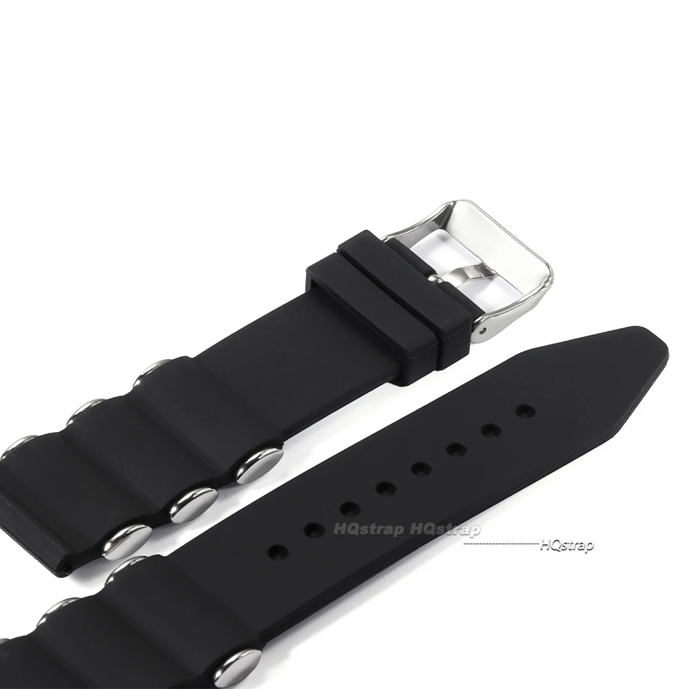 Waterproof Silicone Watchband for Seiko 22mm 24mm 26mm Metal Embedding Rubber Strap Black Replacement Bracelet for Huawei Band