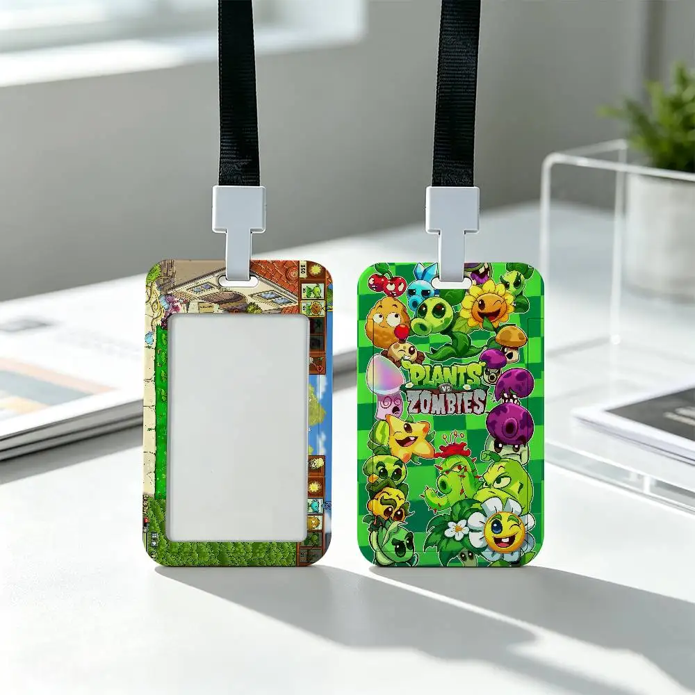 P-Plants Zombies Tower Game Clear Window ID Card Holder, Business Badge Holder With Neck Lanyard, Office Work Permit Card Cover