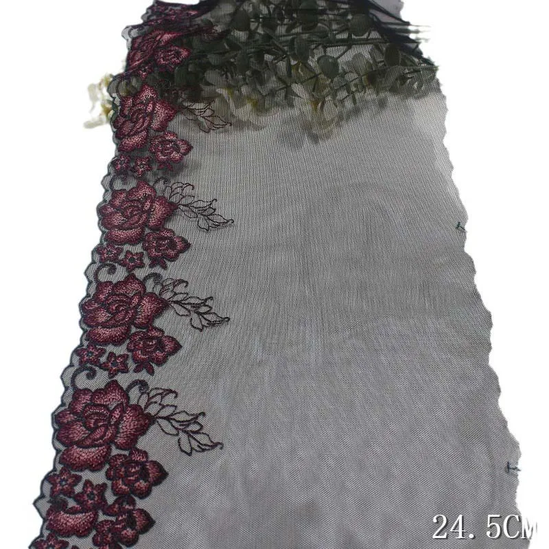 30Yards Floral Embroidery Lace Trim Black Mesh Tulle For Skirt Hem Clothes Sewing Material DIY Apparel Dress Fabric