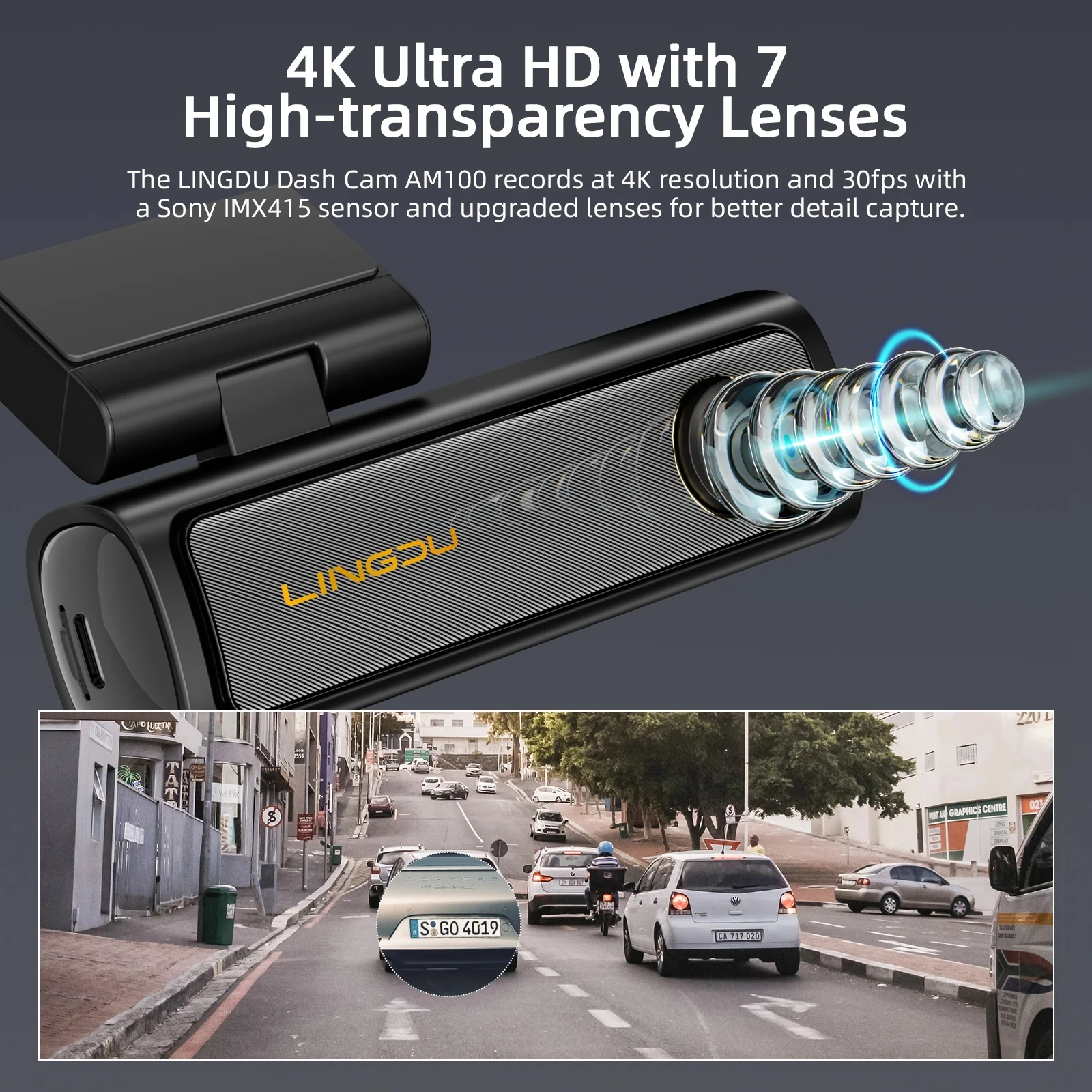 LINGDU AM100 4K Dash Cam ADAS GPS Camera Front 4K and Rear 1080P Car DVR 24H Parking Support Rear Interior Cam WIFI  App Control