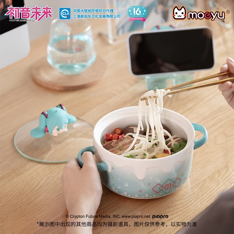 2024 New Hatsune Miku Angry Toot Face Instant Noodle Bowl Anime Peripheral 750ml Household Cute Ceramic Noodle Bowl Gift