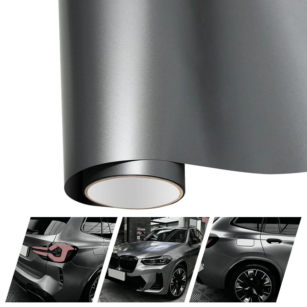 

Premium PET Matte Metallic Charcoal Grey Chrome Vinyl Car Wrap Foil With Air Bubble Matt Waterproof Auto Stickers 1.52/3/16.5x1M