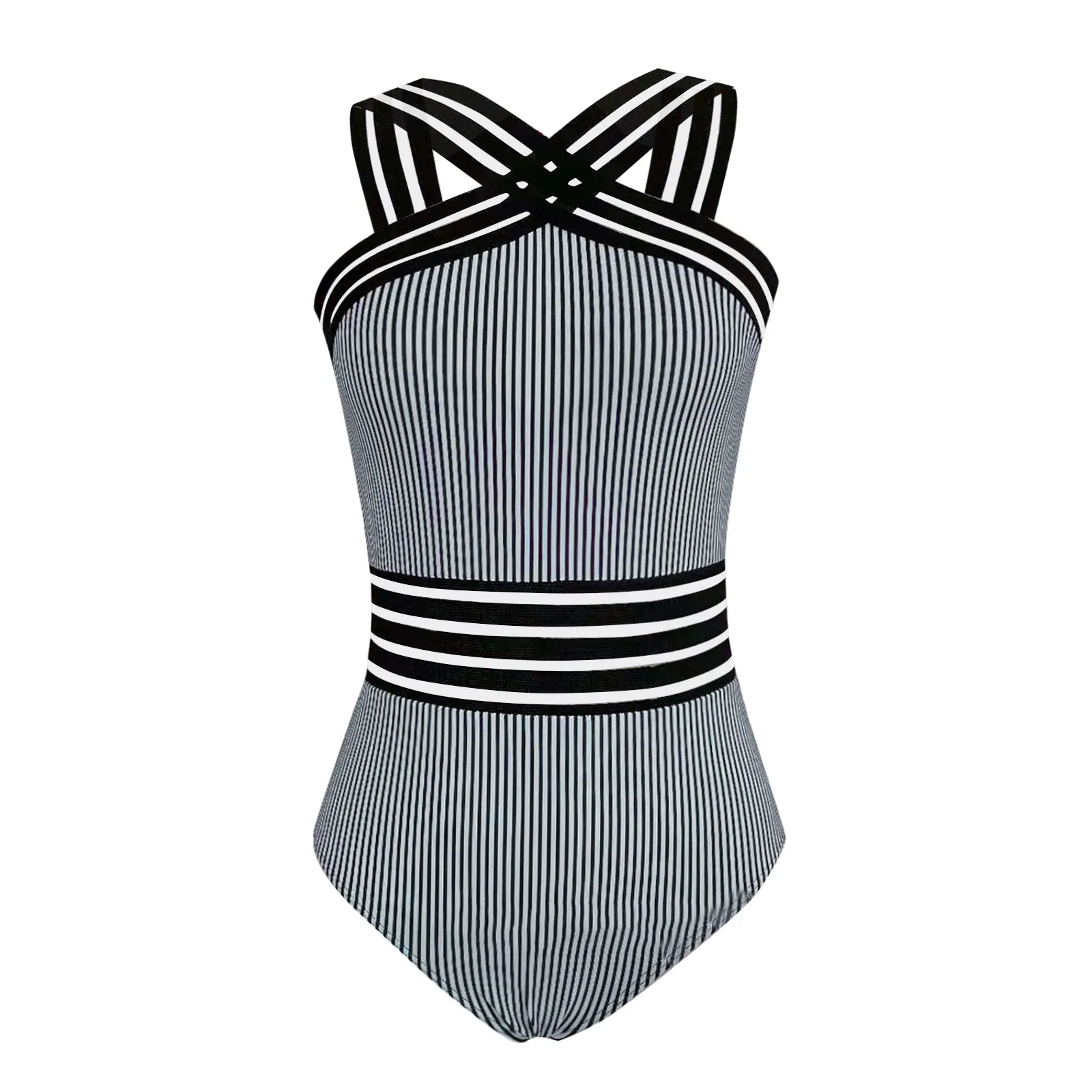 Sexy Striped Fashion Cutout Swimsuit Women's Bikini Swimwear Swimwears Solid Swimsuit Monokini Sports