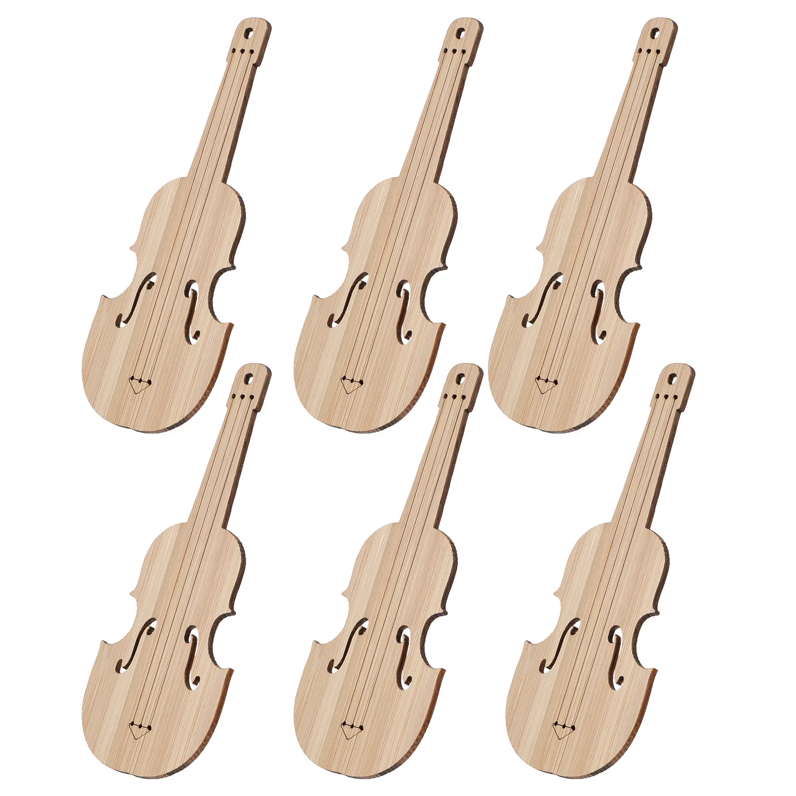 

6pcs Bamboo Blank Bookmark Violin Design Diy Unfinished Material Smooth Polished Bookmarks For Handmade Hanging