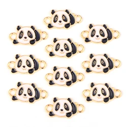10Pcs Cute Gold Enamel Panda Jewelry Connector Charm For Girls Bracelet Necklace Handmade Accessories Ornament Wholesale