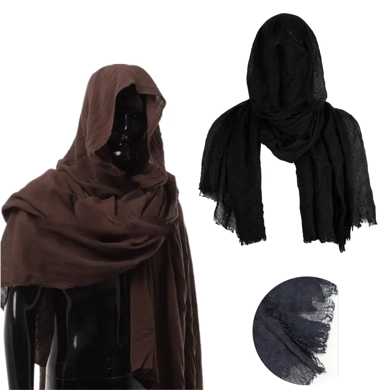 

Men Medieval Black Hooded Scarf Cloak Renaissance Multi Functional As Cape Shawl Hat for Halloween Viking Pirate Cosplay Costume