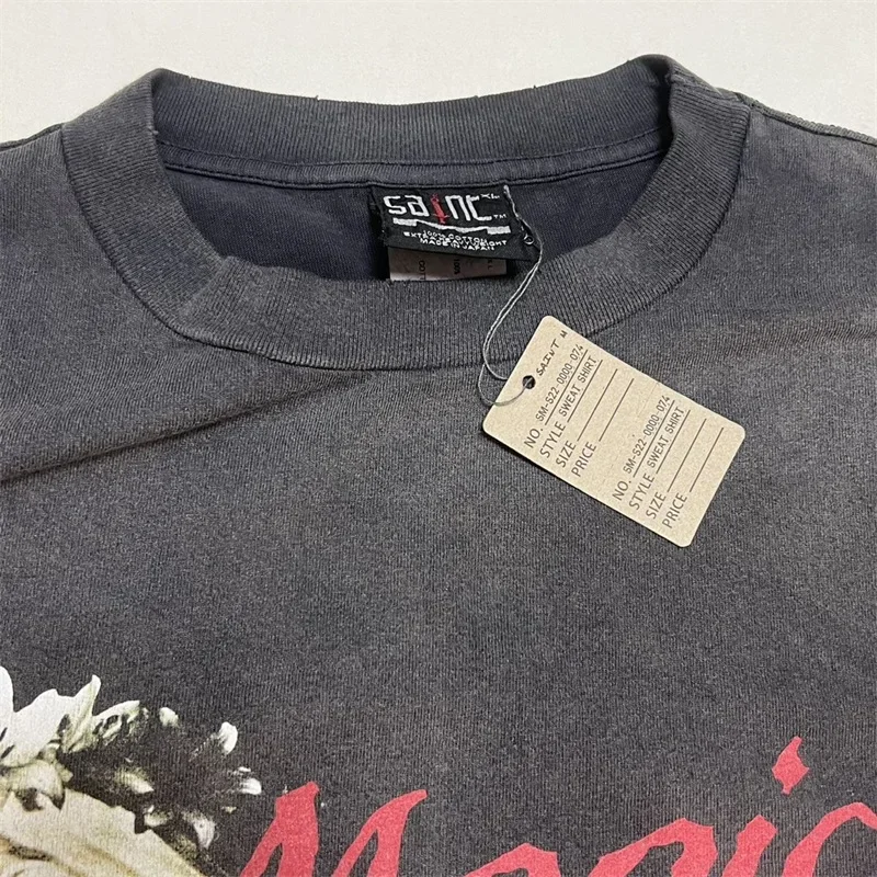 

25SS SAINT MICHAEL футболки из чистого хлопка для мужчин и женщин 1:1 лучшее качество MAGICAL SAINT принт мытый черный с короткими рукавами