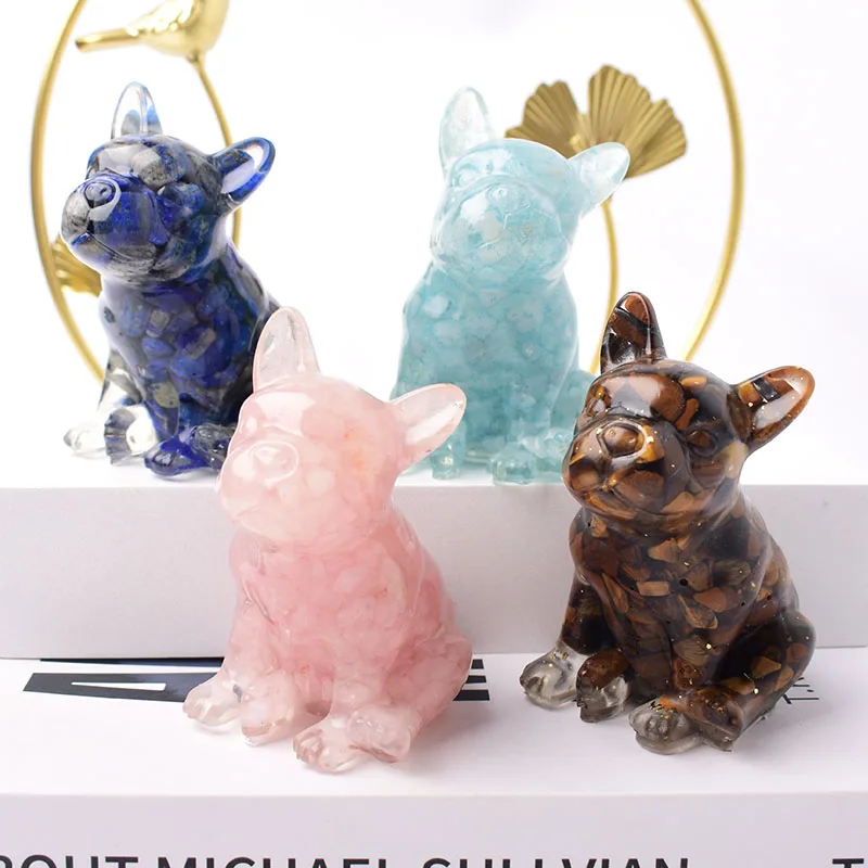 French Bulldog Natural Crystal Gravel Silica Gel Colourful Loveliness Dog Figurine Crafts Souvenir Home Decor Stone Gift