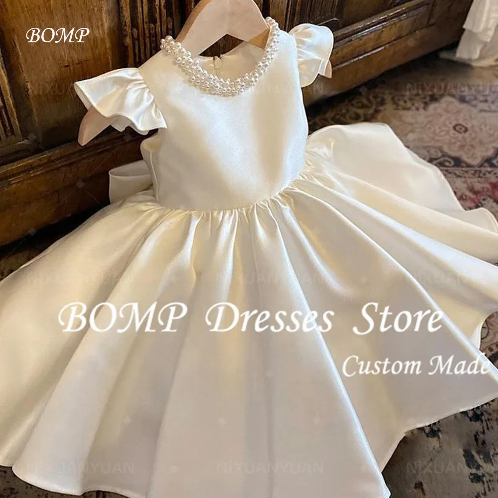 BOMP Customized Flower Girl Dresses for Weddings Kids Clothes Girl White Dress First Communion Dresses Girls Ball Gown Boutique