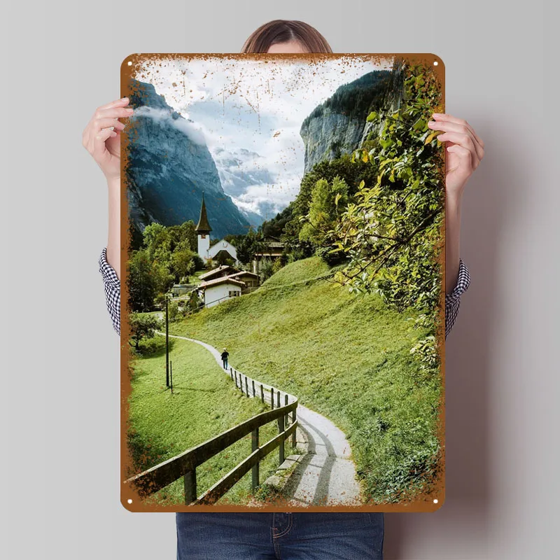 مسار القرية السويسرية علامات معدنية النقل ملصق ديكور المنزل غرفة المعيشة مخصص صفيح تسجيل لتزيين جدران الفن #1