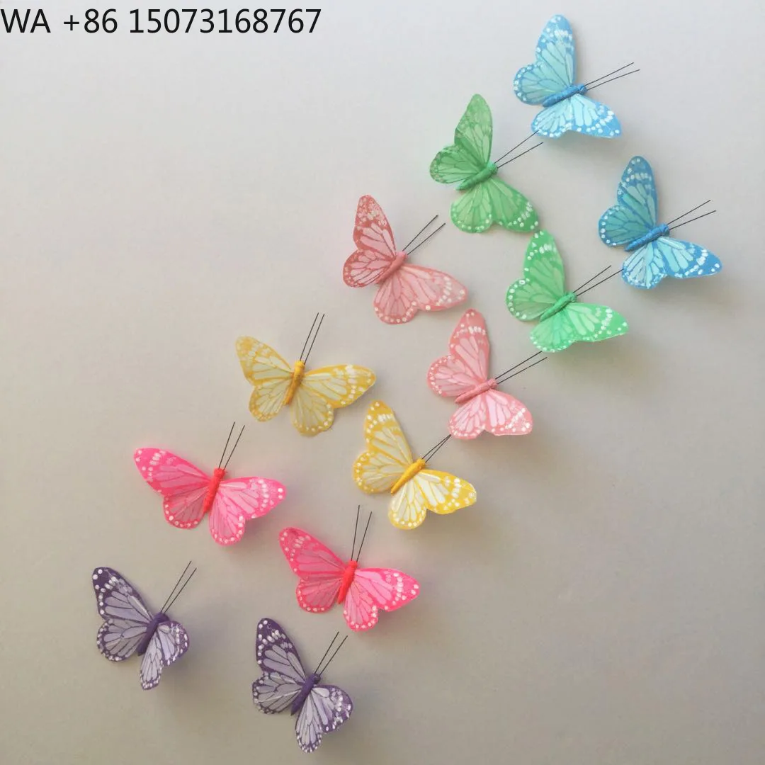 J959 فراشة ريشة اصطناعية وردية 10 سم لهدايا عيد الميلاد بألوان فاتحة لحفلات الزفاف