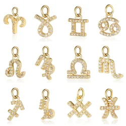Gemini Taurus Capricorn Copper Zircon Charm Wholesale Constellation Zodiac Sign  Pendant for Bracelet Necklace Making