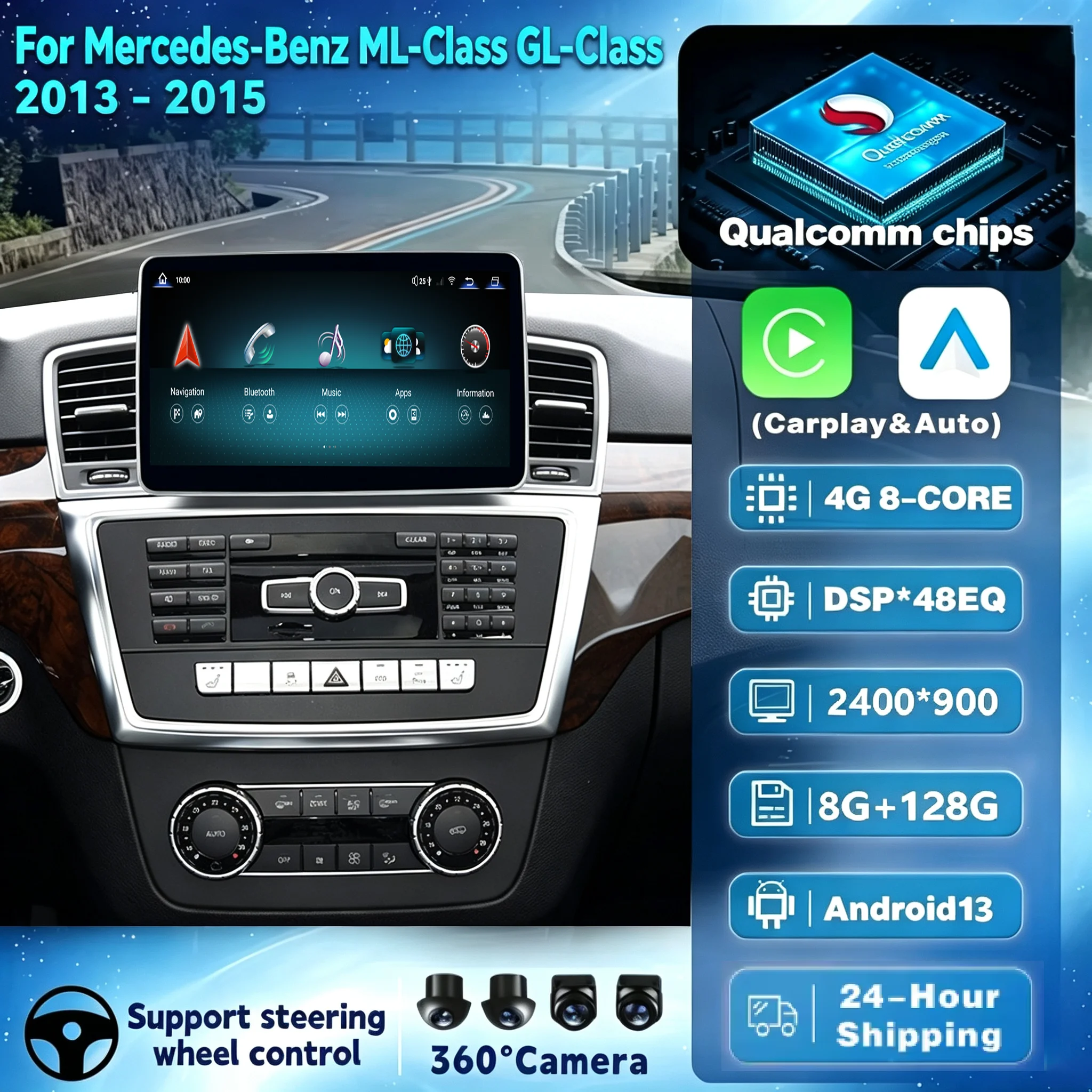 For Mercedes-Benz ML-Class  GL-Class 2013-2015 Android 13 Auto Car Radio Right Hand Drive Navigation GPS Carplay Multimedia