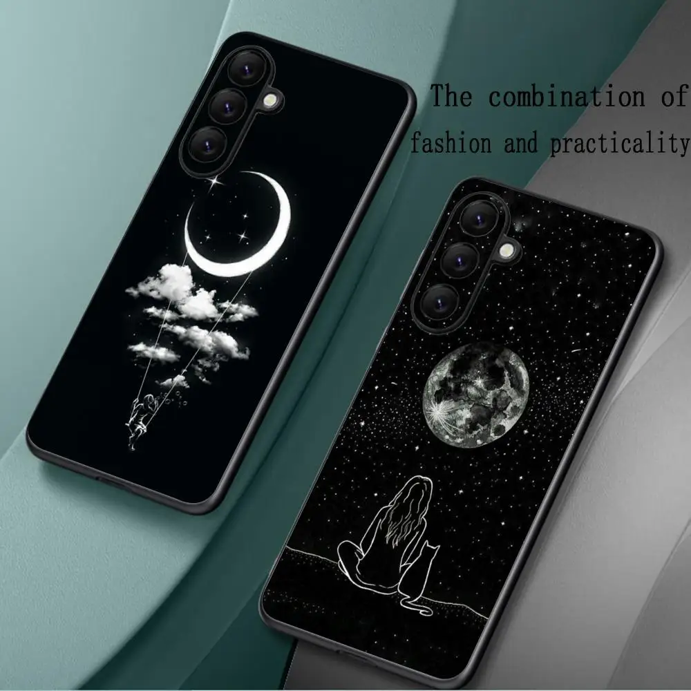 Moon cool design ins Phone Case For Samsung Galaxy S25 S24 S23 S22 S21 S20 Plus Ultra Note20 Soft Black