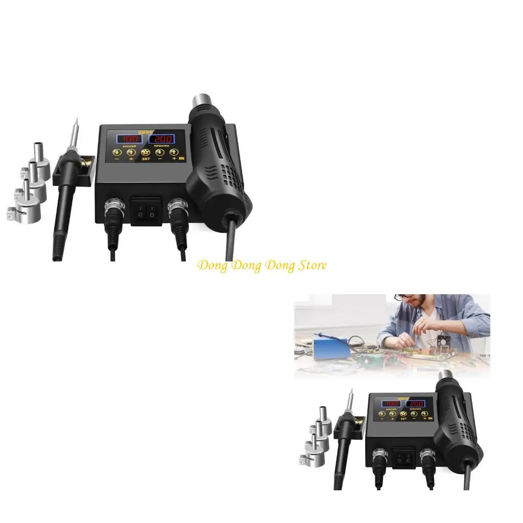 

Hot Air Rework Soldering Station With Heat Guns Set Temperature LED Screen