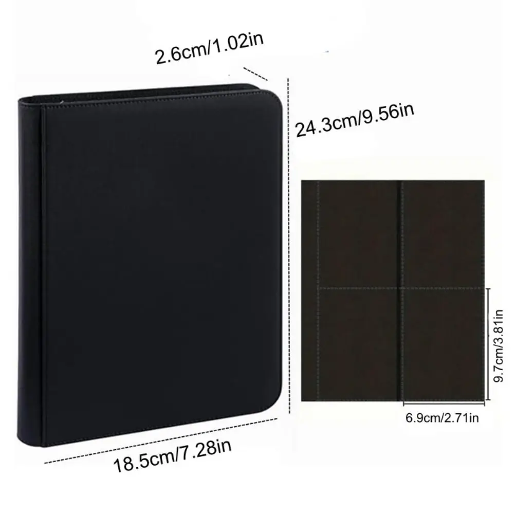 160 Card Slot 4 Pocket Card Binder PU Cover Zipper Closure Trading Card Holder Book Side-Loading Card Folder Album