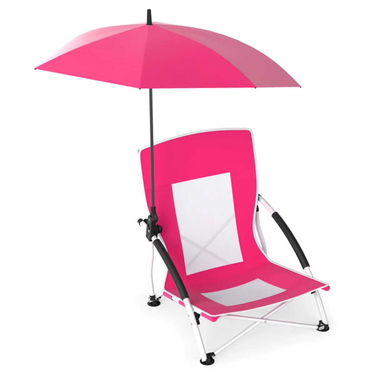 2 Pack Pink Umbrella Chair for Adults with Adjustable Parasol，Portable Backpack Beach Chair