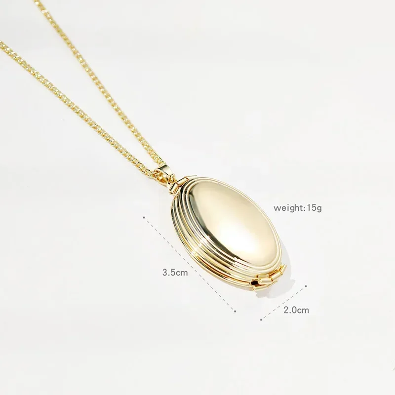 Gold Silver Color  Carved Hollow Oval Pendant Multi-Layer Folding Women Necklace Openable Photo Frame Family Love Jewelry