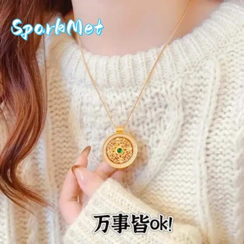 

Sparkmet Unisex 24K Gold (AU999) Vajra Compass Pendant | Two-tone matte gold, chiseled Diamond Sutra excerpts