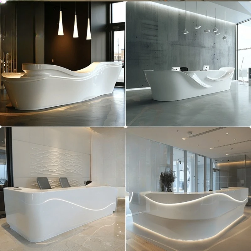 

FRP front desk special-shaped paint company reception desk arc medical beauty salon checkout page light luxury