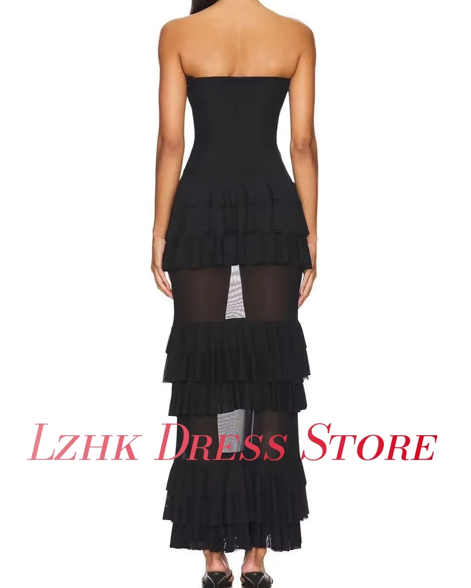 Customized Sexy Chiffon Straight Ruffles Tiered Evening Dress New fashion Sleeveless Strapless Ankle Length Celebrity Gowns