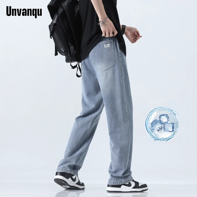 Unvanqu-Calça casual de perna larga larga masculina, estampa fina de céu estrelado, calça jeans retrô reta e respirável, novo, verão, Y2K