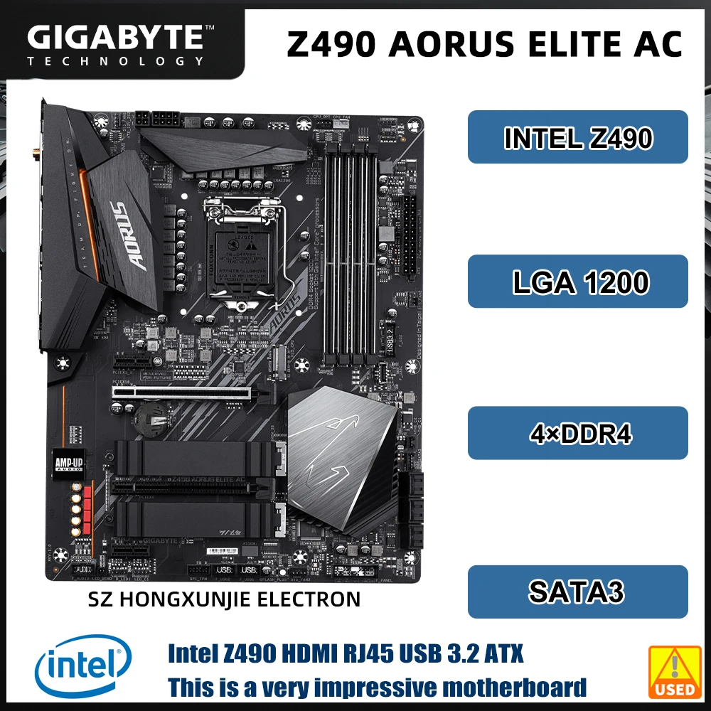 GIGABYTE Z490 AORUS ELITE AC Intel Z490 ATX Motherboard LGA 1200 CPU 10th 11th Gen I9 I5 I3 I7 DDR4 Memory SATA III PC