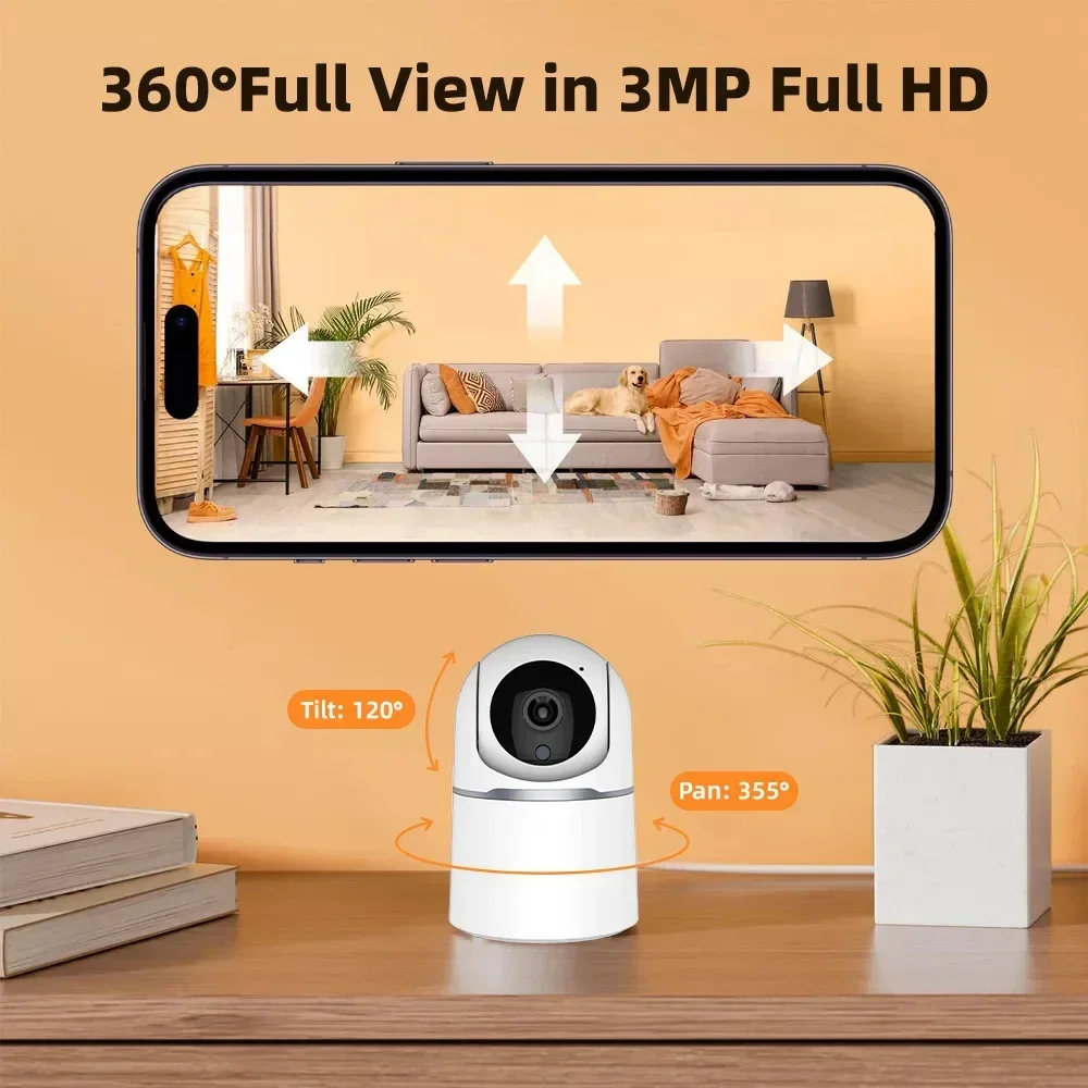 Onvif PTZ Security IP CCTV Camera Tuya Smart WiFi BLE 3MP Automatic Motion Tracking Human Detect Audio Video Indoor Baby Monitor