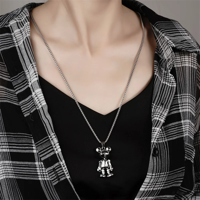 Gothic Limbs Movable Bear Pendant Necklace Hipster Male Hip Hop Punk Couple Long All-In-One Sweater Chain Jewelry Accessory Gift