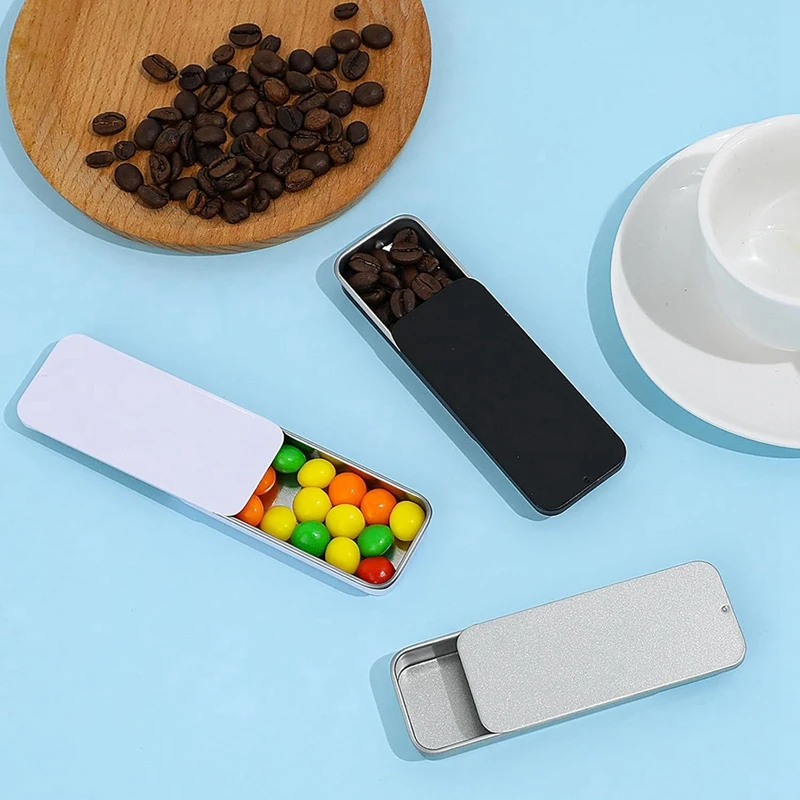 3 قطع من حاويات القصدير المعدنية العلوية، حاوية علب محمولة 3.14 × 1.33 × 0.47 بوصة، حاويات فارغة مستطيلة