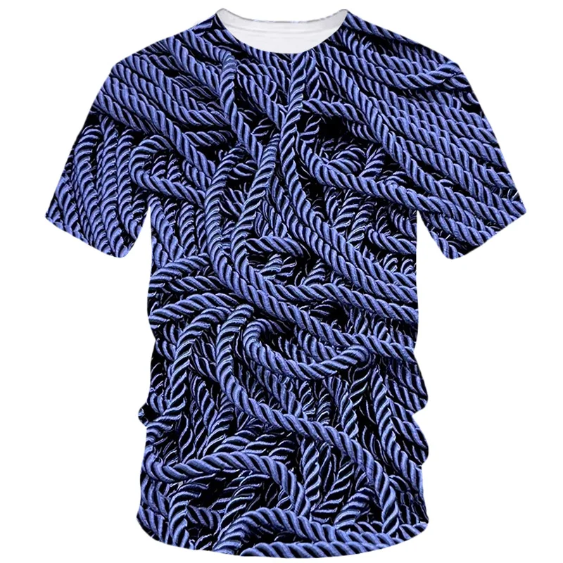 Creative 3d Printed Hemp Rope T Shirt For Men Summer Harajuku Casual Loose Short Sleeve Tees Street O-Collar Top T-shirts